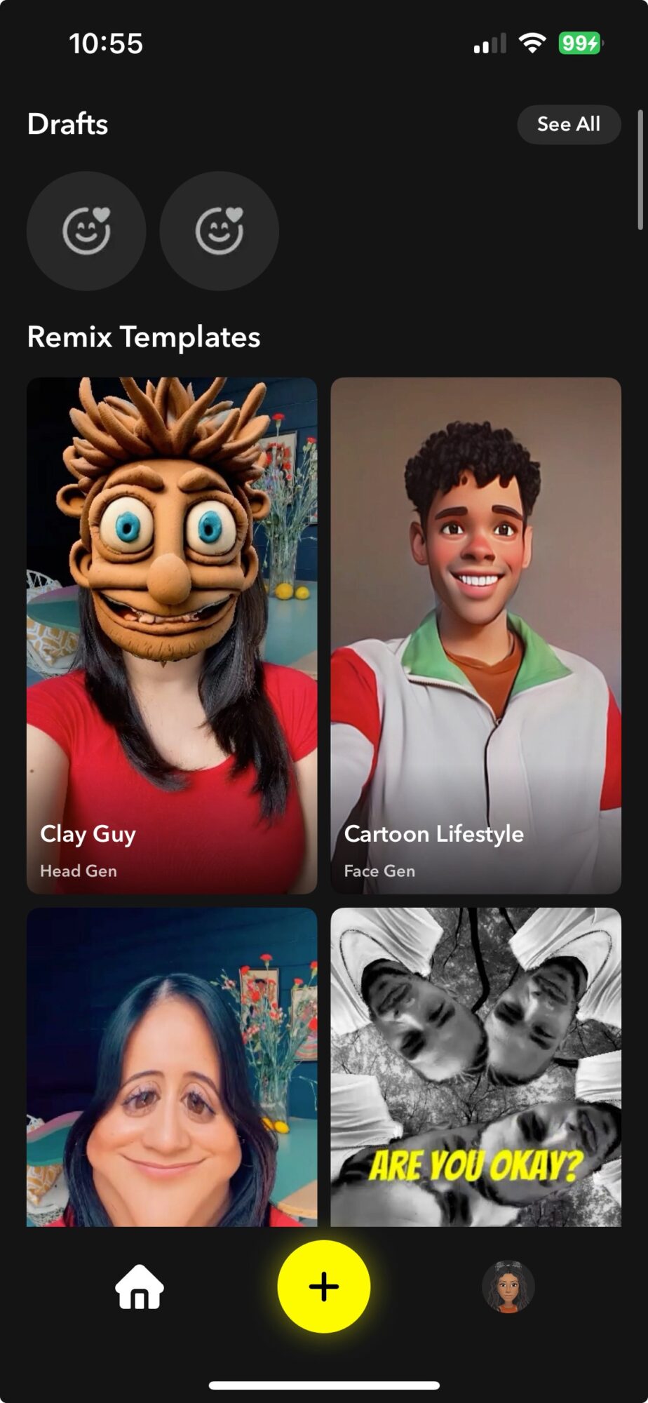 Menu aplikasi yang menampilkan efek pengguna populer di Snapchat Lens Studio